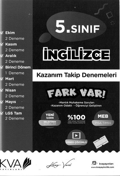 İNGİLİZCE KAZANIM TAKİP DENEMELERİ FARK VAR SegaCopy Fotokopi Merkezi