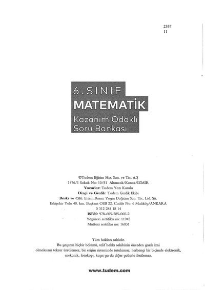 MATEMATİK KAZANIM ODAKLI SORU BANKASI SegaCopy Fotokopi Merkezi