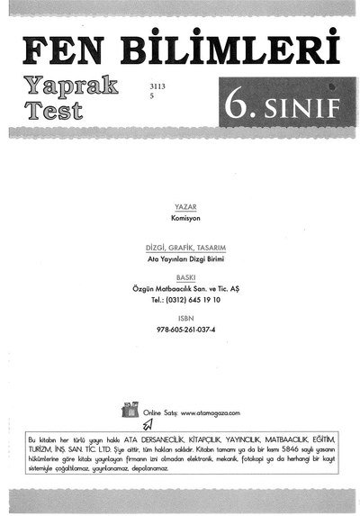 FEN BİLİMLERİ YAPRAK TEST SegaCopy Fotokopi Merkezi