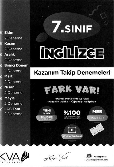 İNGİLİZCE KAZANIM TAKİP DENEMELERİ FARK VAR SegaCopy Fotokopi Merkezi