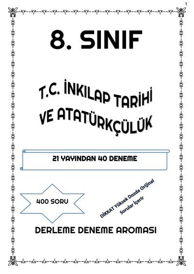 T.C. İNKILAP TARİHİ VE ATATÜRKÇÜLÜK 21 YAYINDAN 40 DENEME SegaCopy Fotokopi Merkezi