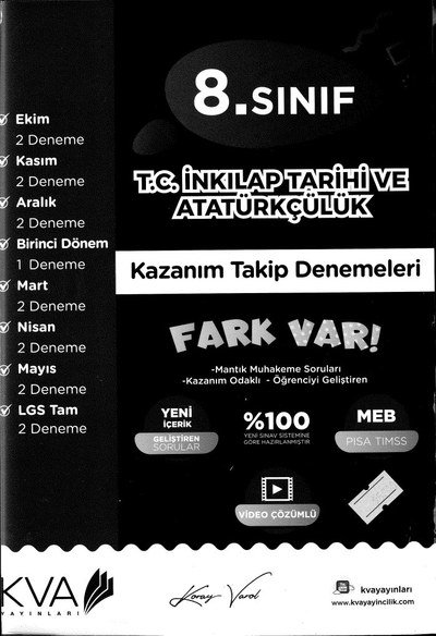T.C. İNKILAP TARİHİ VE ATATÜRKÇÜLÜK KAZANIM TAKİP DENEMELERİ FARK VAR SegaCopy Fotokopi Merkezi