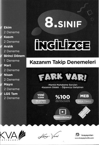 İNGİLİZCE KAZANIM TAKİP DENEMELERİ FARK VAR SegaCopy Fotokopi Merkezi