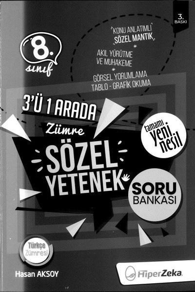 3'Ü 1 ARADA ZÜMRE SÖZEL YETENEK SORU BANKASI SegaCopy Fotokopi Merkezi