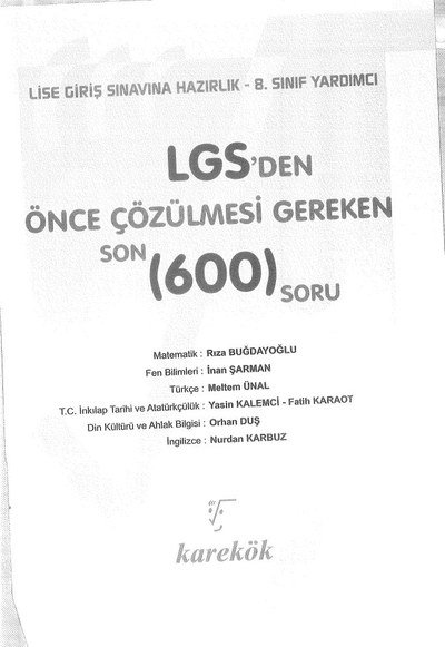 LGS'DEN ÖNCE ÇÖZÜLMESİ GEREKEN 600 SORU SegaCopy Fotokopi Merkezi