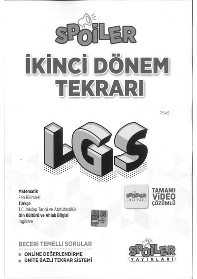 SPOİLER İKİNCİ DÖNEM TEKRARI LGS SegaCopy Fotokopi Merkezi