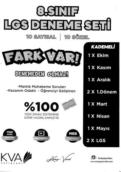LGS DENEME SETİ 10 SAYISAL 10 SÖZEL FARK VAR MANTIK MUHAKEME SegaCopy Fotokopi Merkezi