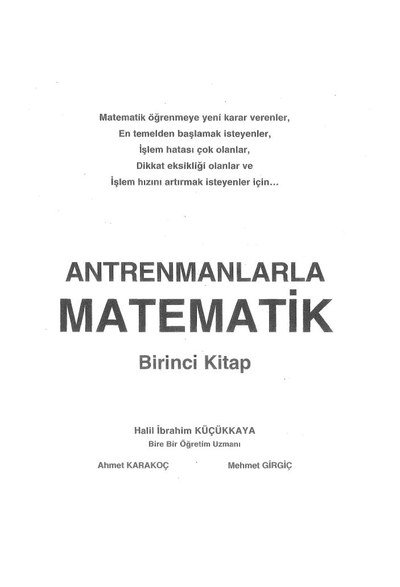 ANTRENMANLARLA MATEMATİK BİRİNCİ KİTAP SegaCopy Fotokopi Merkezi