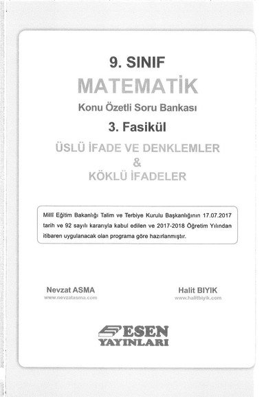 MATEMATİK KONU ÖZETLİ SORU BANKASI 3. FASİKÜL ÜSLÜ İFADE VE DENKLEMLER & KÖKLÜ İFADELER SegaCopy Fotokopi Merkezi