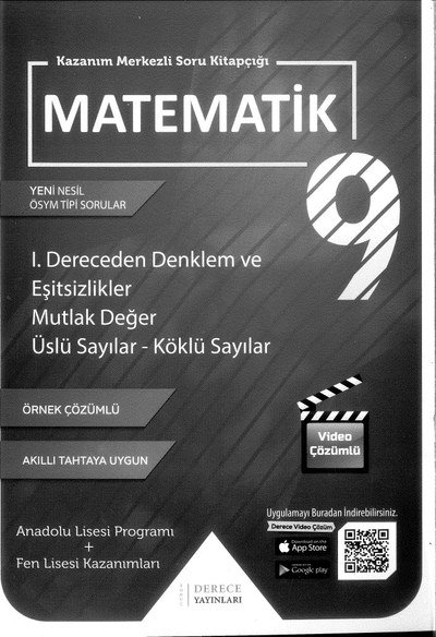 MATEMATİK SORU KİTAPÇIĞI 1. DERECEDEN DENKLEM VE EŞİTSİZLİKLER MUTLAK DEĞER ÜSLÜ SAYILAR KÖKLÜ SAYILAR