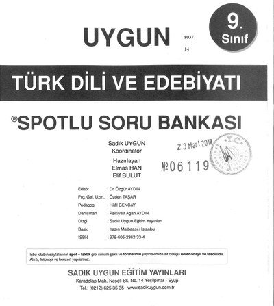 TÜRK DİLİ VE EDEBİYATI SPOTLU SORU BANKASI SegaCopy Fotokopi Merkezi