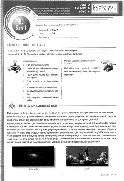 DERS ANLATIM FÖYÜ FİZİK SegaCopy Fotokopi Merkezi