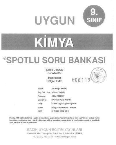 KİMYA SPOTLU SORU BANKASI SegaCopy Fotokopi Merkezi