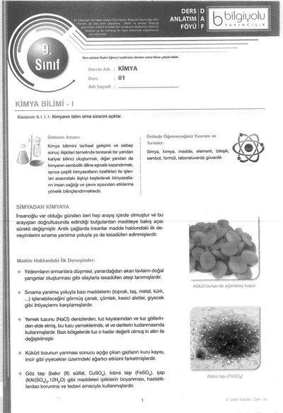 DERS ANLATIM FÖYÜ KİMYA SegaCopy Fotokopi Merkezi
