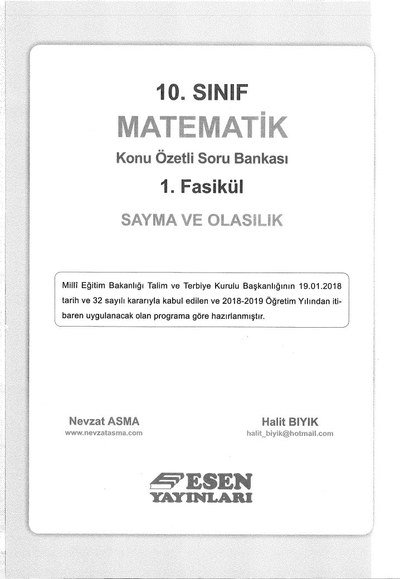 MATEMATİK KONU ÖZETLİ SORU BANKASI 1. FASİKÜL SAYMA VE OLASILIK SegaCopy Fotokopi Merkezi