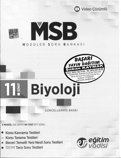 MODÜLER SORU BANKASI BİYOLOJİ GÜNCELLENMİŞ BASKI SegaCopy Fotokopi Merkezi