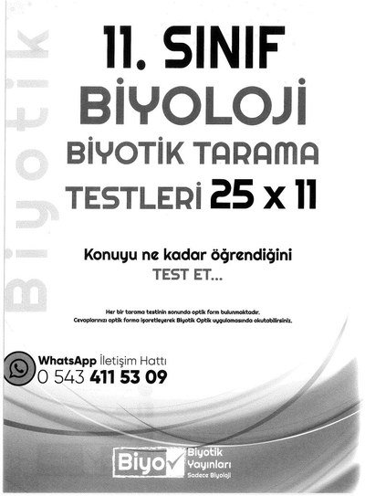BİYOLOJİ BİYOTİK TARAMA TESTLERİ 25x11 KONUYU NE KADAR ÖĞRENDİĞİNİ TEST ET SegaCopy Fotokopi Merkezi