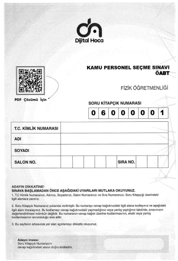 FİZİK ÖĞRETMENLİĞİ 6*75 DENEME SINAVI SegaCopy Fotokopi Merkezi