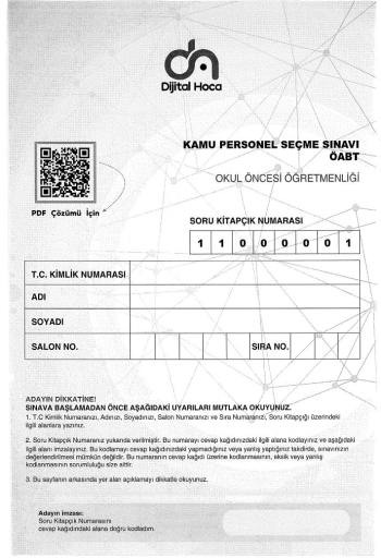 OKUL ÖNCESİ ÖĞRETMENLİĞİ 6*75 DENEME SegaCopy Fotokopi Merkezi