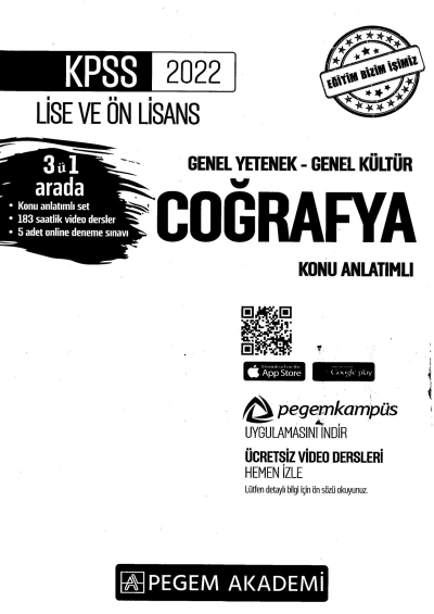 2022 KPSS LİSE VE ÖNLİSANS COĞRAFYA KONU ANLATIMI SegaCopy Fotokopi Merkezi