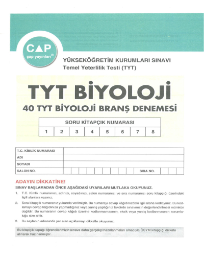 TYT Biyoloji 40 x 6 Up Deneme SegaCopy Fotokopi Merkezi