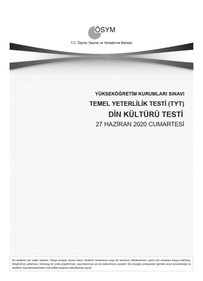 DİN KÜLTÜRÜ SON 11 YIL ÇIKMIŞ SORULAR (TYT) (2020 DAHİL) SegaCopy Fotokopi Merkezi