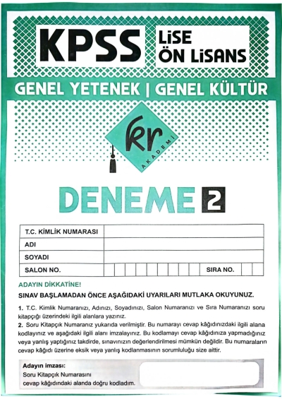 Lise Önlisans TG Deneme 2 60 Deneme KR Akademi SegaCopy Fotokopi Merkezi