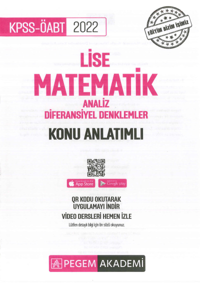 LİSE MATEMATİK ANALİZ - DİFERANSİYEL DENKLEMLER KONU ANLATIMLI SegaCopy Fotokopi Merkezi