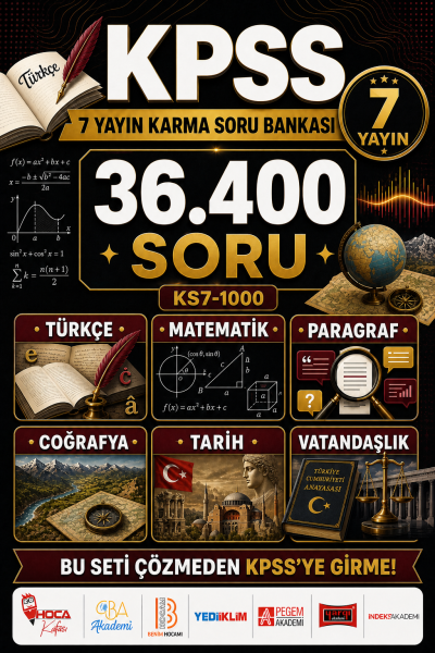 KPSS Tüm Dersler (Türkçe-Paragraf-Matematik-Coğrafya-Tarih-Vatandaşlık) 7 Yayın Karma Soru Bankası Tam 36400 Soru SegaCopy Fotokopi Merkezi