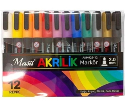 Masis 12 AKRİLİK MARKÖRÜ AKM925-12 SegaCopy Fotokopi Merkezi