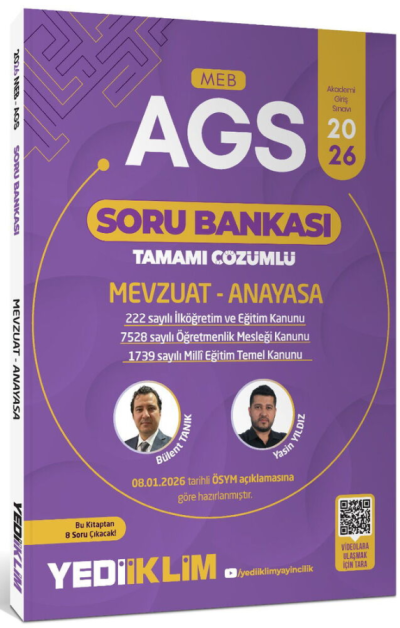 2026 MEB-AGS Mevzuat-Anayasa Soru Bankası Çözümlü Yediiklim Yayınları SegaCopy Fotokopi Merkezi