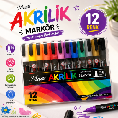 Masis 12 AKRİLİK MARKÖRÜ AKM925-12 SegaCopy Fotokopi Merkezi
