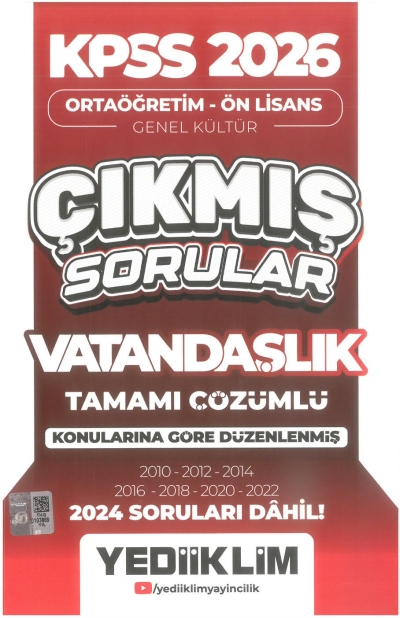 2026 KPSS Ortaöğretim Ön Lisans Genel Kültür Vatandaşlık Tamamı Çözümlü Çıkmış Sorular(2024 soruları dahil) Yediiklim Yayınları SegaCopy Fotokopi Merkezi