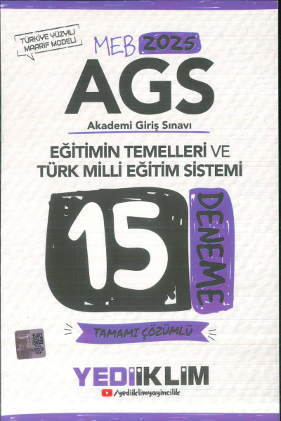 2025 MEB AGS Eğitimin Temelleri ve Türk Milli Eğitim Sistemi Tamamı Çözümlü 15 Deneme Yediiklim Yayınları SegaCopy Fotokopi Merkezi