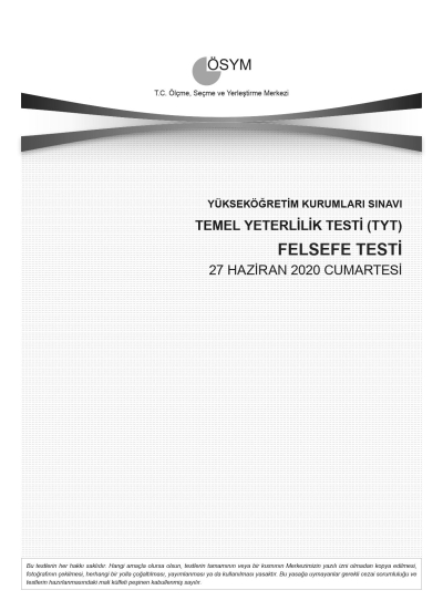 FELSEFE SON 11 YIL ÇIKMIŞ SORULAR (TYT) (2020 DAHİL) SegaCopy Fotokopi Merkezi