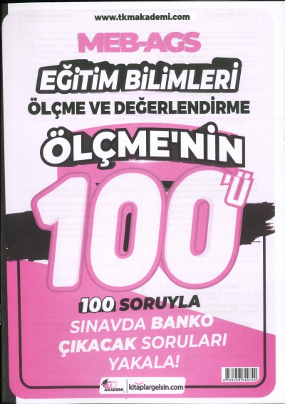 MEB-AGS Eğitim Bilimleri Ölçme ve Değerlendirme Ölçmenin 100ü Soru Bankası TKM Akademi SegaCopy Fotokopi Merkezi