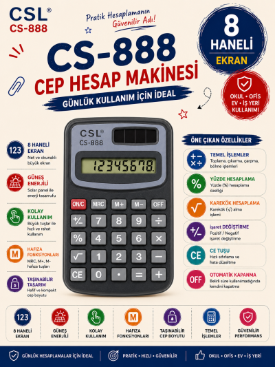CSL CS-888 8 Hane Cep Tipi Hesap Makinesi SegaCopy Fotokopi Merkezi