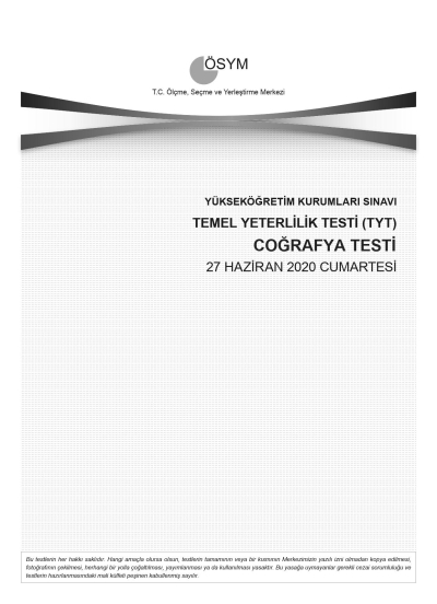 COĞRAFYA SON 11 YIL ÇIKMIŞ SORULAR (TYT) (2020 DAHİL) SegaCopy Fotokopi Merkezi