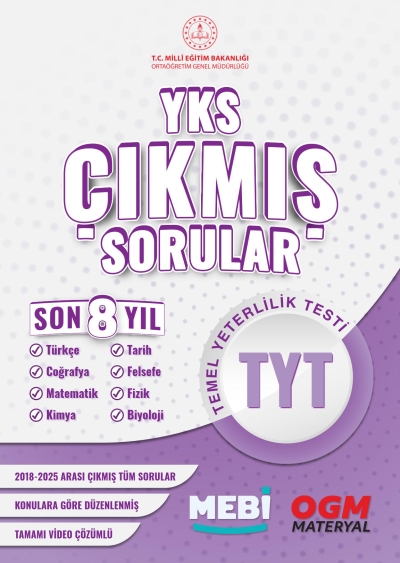YKS Çıkmış Sorular TYT (Tüm Dersler) Son 8 Yıl (2018-205) MEB OGM SegaCopy Fotokopi Merkezi