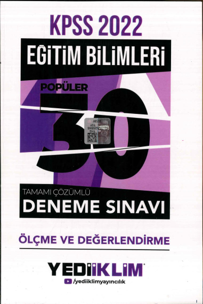 ÖLÇME VE DEĞERLENDİRME POPÜLER 30 DENEME SINAVI TAMAMI ÇÖZÜMLÜ SegaCopy Fotokopi Merkezi