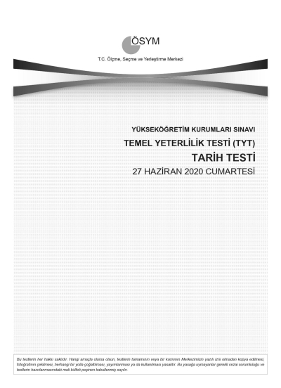 TARİH SON 11 YIL ÇIKMIŞ SORULAR (TYT) (2020 DAHİL) SegaCopy Fotokopi Merkezi