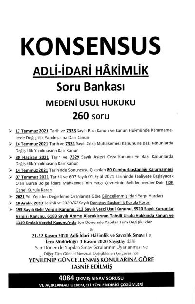 KONSENSUS ADLİ İDARİ HAKİMLİK SORU BANKASI MEDENİ USUL HUKUKU 17. BASKI SegaCopy Fotokopi Merkezi