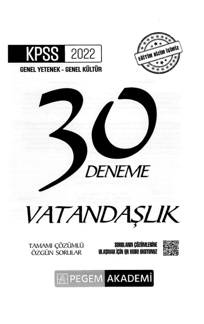 30LU VATANDAŞLIK ÇÖZÜMLÜ DENEME
