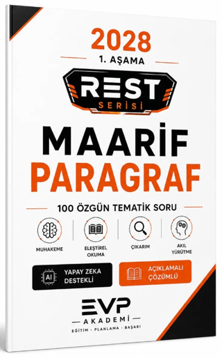 2028 REST Serisi Maarif Model Paragraf Soru Bankası 100 Özgün Tematik Soru Çözümlü EVP Akademi SegaCopy Fotokopi Merkezi