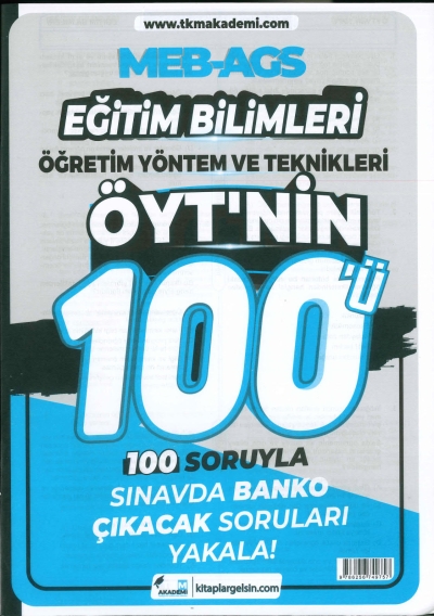 MEB-AGS Eğitim Bilimleri Öğretim Yöntem ve Teknikleri ÖYT'nin 100ü Soru Bankası TKM Akademi SegaCopy Fotokopi Merkezi