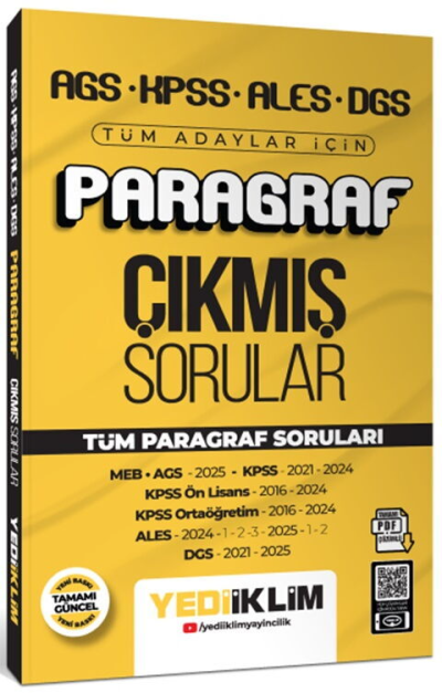AGS KPSS ALES DGS Tüm Adaylar İçin Paragraf Tamamı PDF Çözümlü Tüm Paragraf Soruları Çıkmış Sorular Yediiklim Yayınları SegaCopy Fotokopi Merkezi