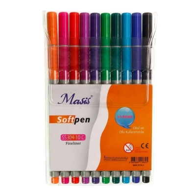 Masis Fineliner Softpen Kalem 10 Renk Pvc S5304-10c SegaCopy Fotokopi Merkezi