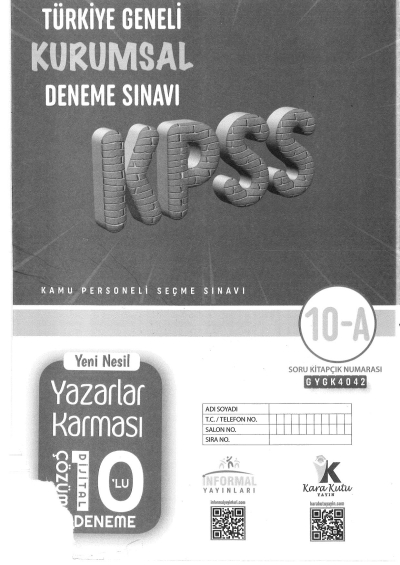 KPSS Genel Yetenek Genel Kültür Yazarlar Karması 10 Deneme Dijital Çözümlü İnformal Yayınları SegaCopy Fotokopi Merkezi