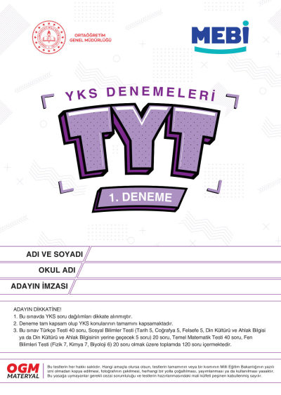 MEBİ YKS Denemeleri TYT 1. Deneme SegaCopy Fotokopi Merkezi