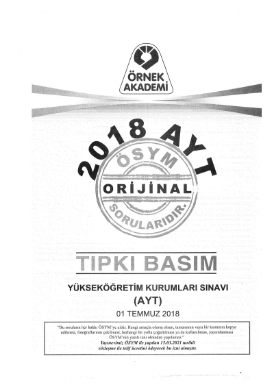 2018-2019-2020 AYT Denemesi SegaCopy Fotokopi Merkezi